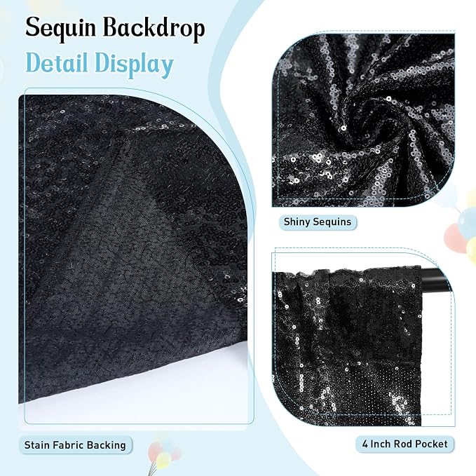 SquarePie 5x7ft Black Sequin Backdrop, High Density Non-Transparent Glitter - Image 6