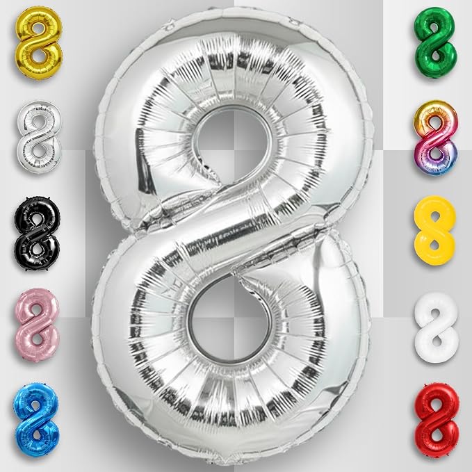 Silver Number Balloon 8 Mylar Foil Balloons 32 inch - Image 4