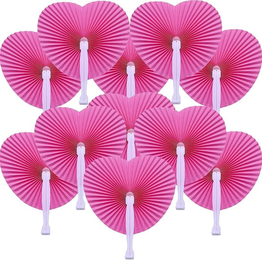 20 Pieces Pink Heart Paper Fans | Foldable Handheld Fans by Bestage