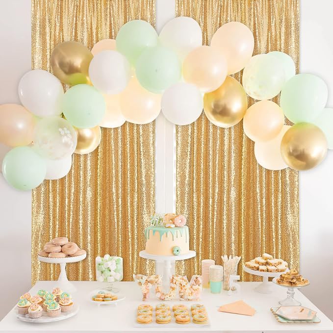 Gold Sequin Backdrop Curtains 2 Pcs 3.3ftx8ft Sparkle Backdrop Fabric | Glitter - Image 2