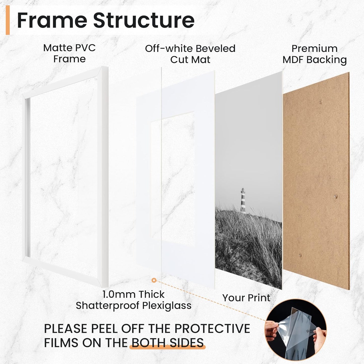 8x10 inch Picture Frame, 8x10 Photo Frames with 5x7 Removable Mat - High Definition Plexiglass - Vertical and Horizontal Display - Wall Hanging Frame - White, 12 Pack