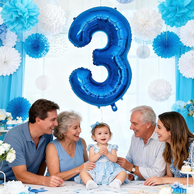 40 Inch Navy Blue 3 Balloon for 3rd Birthday Party, Helium Giant Foil Number 3 - Image 2