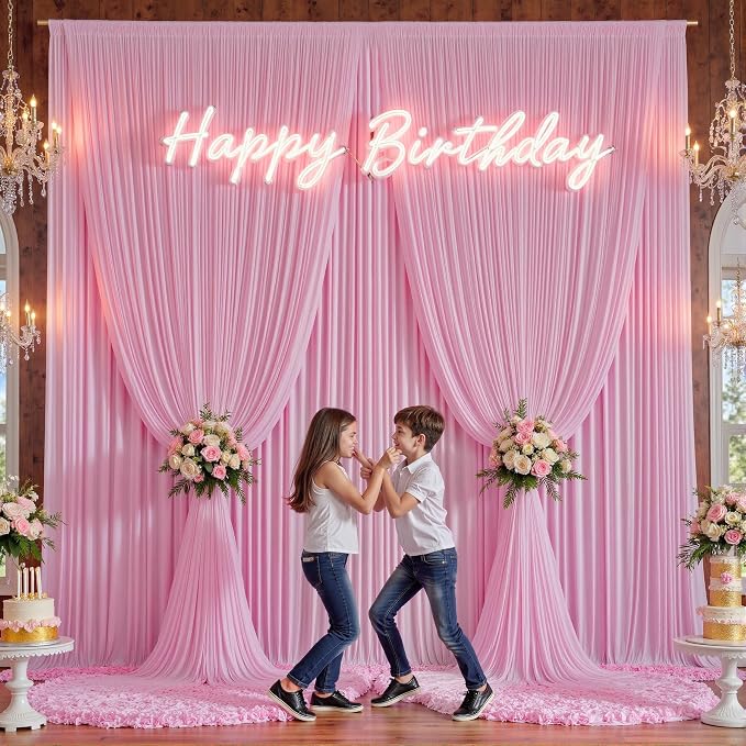 20×14 ft Pink Wrinkle Free Backdrop Curtain, Soft Silky Polyester Wedding - Image 5