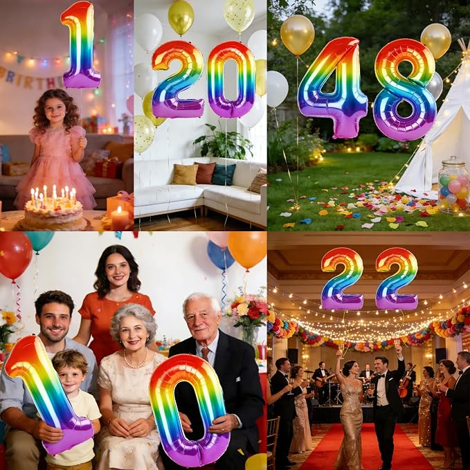 40 Inch Number 48 Balloons for 48th Birthday Party Decorations, 0-100 Rainbow - Image 7