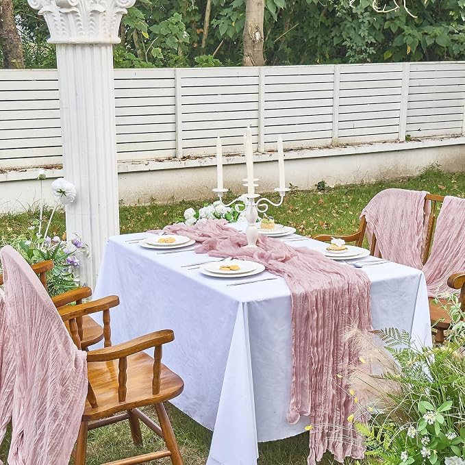 IVAPUPU 6 Pcs Cheesecloth Table Runner - 10ft Dusty Pink Boho Gauze Cheese - Image 7