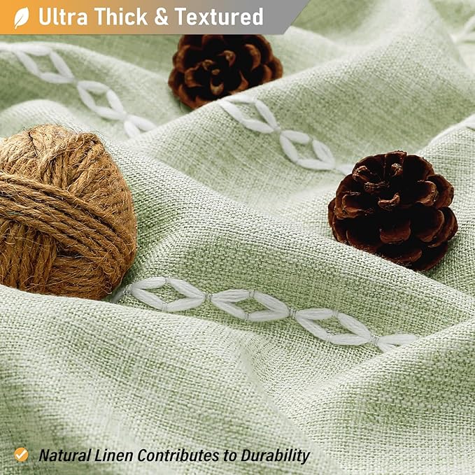 72x78 Long Boho Farmhouse Linen Heavy Duty Shower Curtain, Sage Green | Tall - Image 2