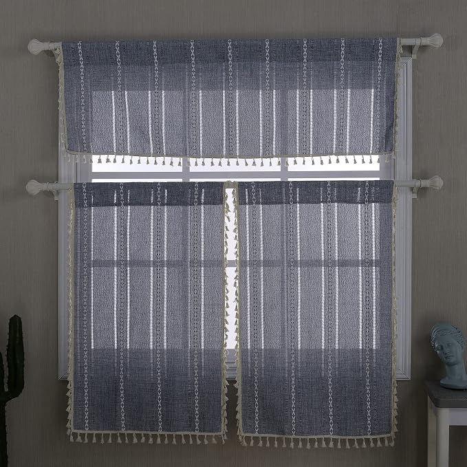 RoomTalks Boho Kitchen Curtains 36 Inch Length French Striped Farmhouse Vintage - Image 5