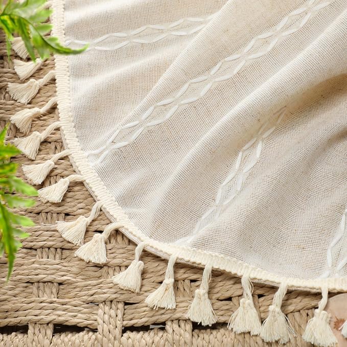 Boho 100% Blackout Curtains 96 Inch 2 Panels Linen Blend Beige | Vintage - Image 6