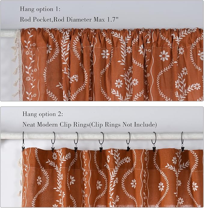 Schweek Terracotta Boho Curtains 63 Inches Long 2 Panels - Image 6