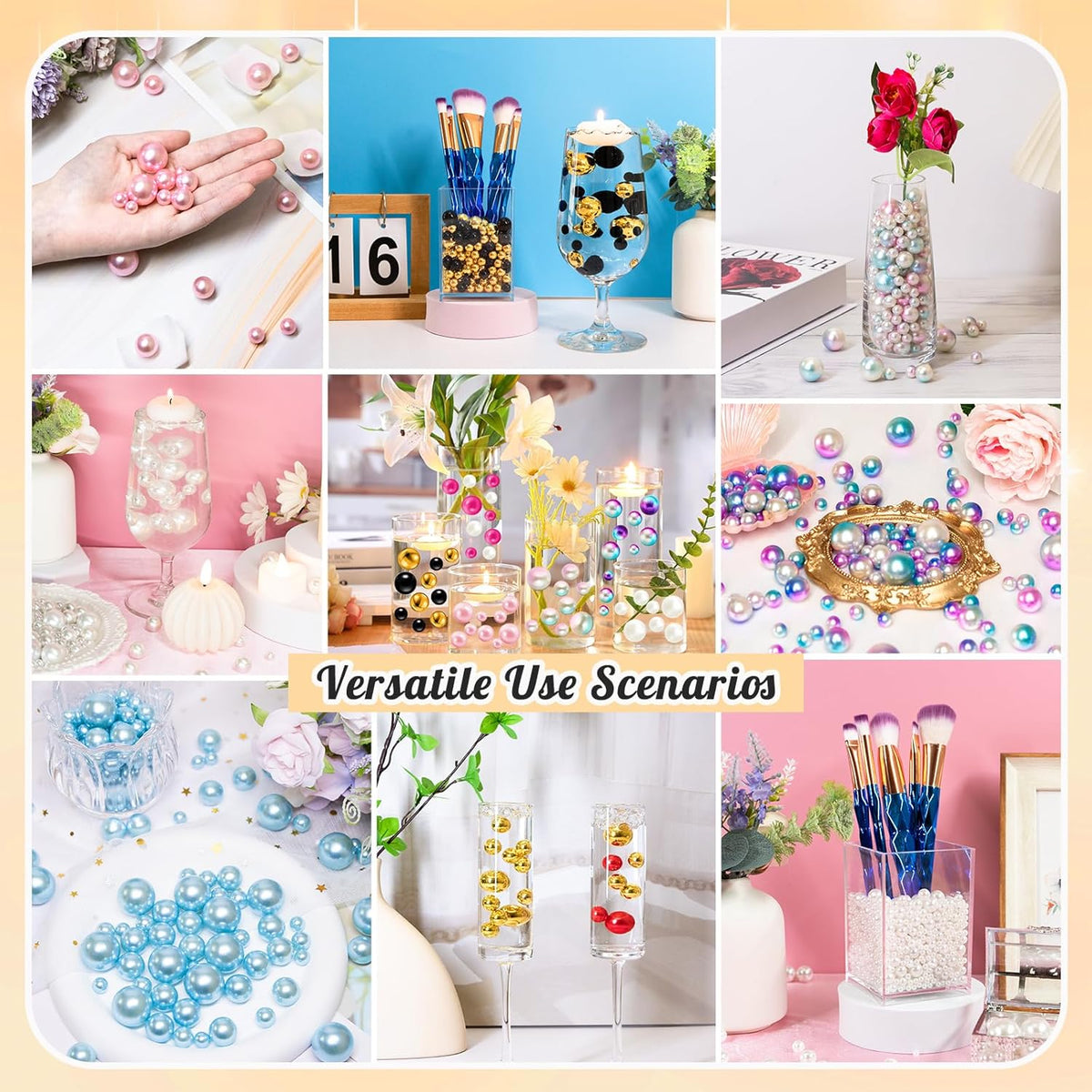 300Pcs Pearl Vase Filler, Green No Hole Faux Pearl Beads for Centerpieces Vases, Candle Centerpieces, Wedding Birthday Party Home Decor 8/10/14/20mm
