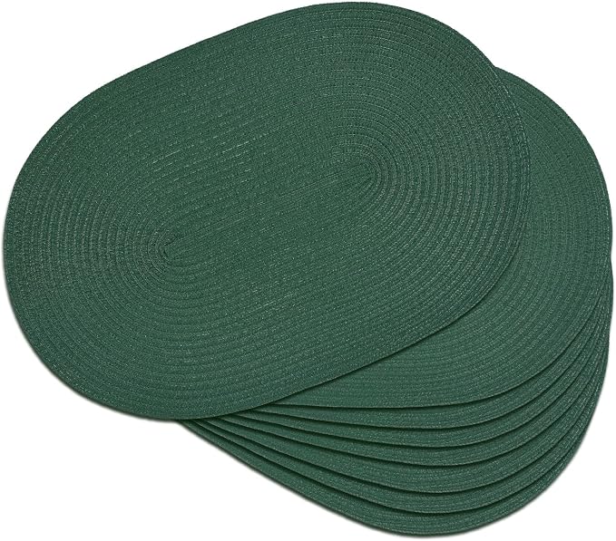 Placemats Set of 8, Woven Oval Braided Dining Table Mats | 12 x 17.5 Inch Size by Noctiflorous