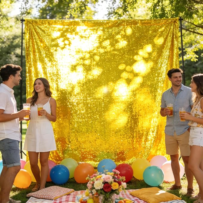 4×8FT-2PCS Bright Yellow Sequin Backdrop Curtains Panels, Photography Backdrop - Image 2