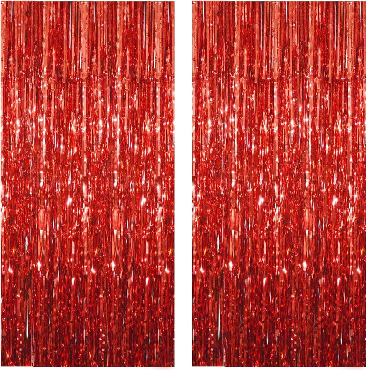 Red Foil Fringe Curtain 3.3×8.3FT 2 Packs, Metallic Tinsel Curtains Party Streamers for Birthday Graduation Baby Shower Decoration (2pcs,3.3FT×8.3FT, Red)