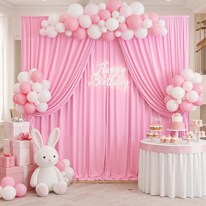10ft x 10ft Wrinkle Free Pink Backdrop Curtains - Image 5
