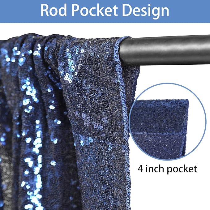 Hahuho Navy Sequin Backdrop Curtain, Party Decoration（6 Panels, 2FT x 8FT - Image 2