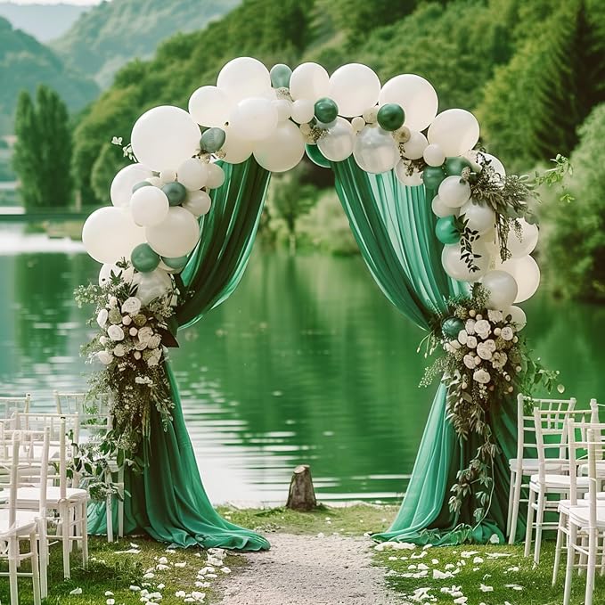 Wedding Arch Draping Fabric Backdrop 2 Panels, Emerald Green | 28.7"x20FT Sheer - Image 3