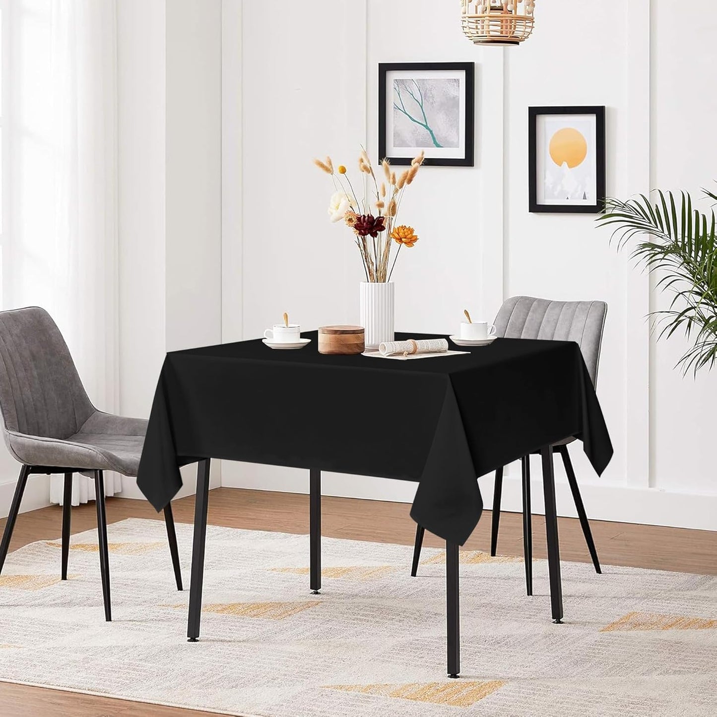 sancua Black Square Tablecloths 54x54 Inch, 2 Pack - Fabric Table Cloth for Square or Round Tables, Washable Polyester Table Cover for Dinner, Holiday Party, Decorative Display Tables