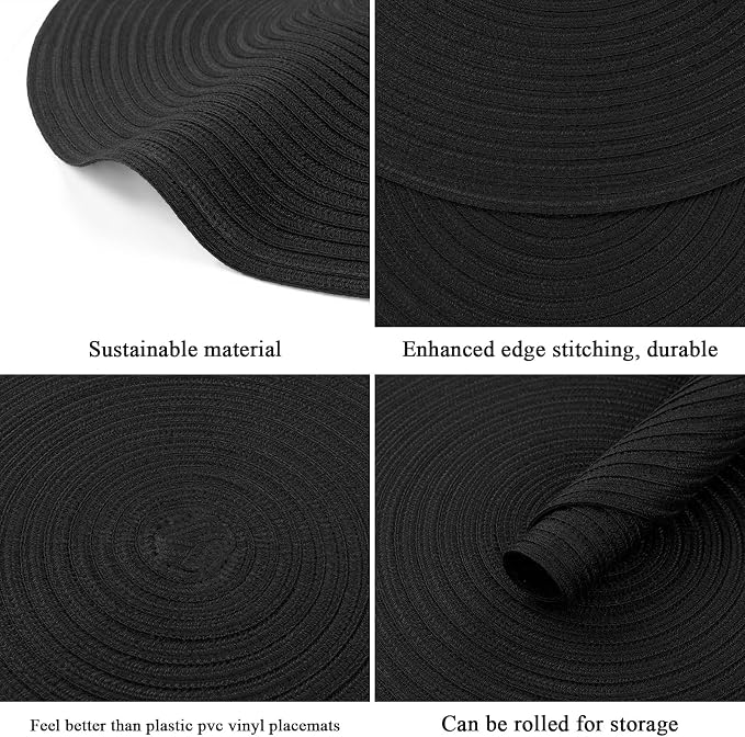 SHACOS Black Round Placemats Set of 12 Heavy Cotton Polyester Woven Braided - Image 6