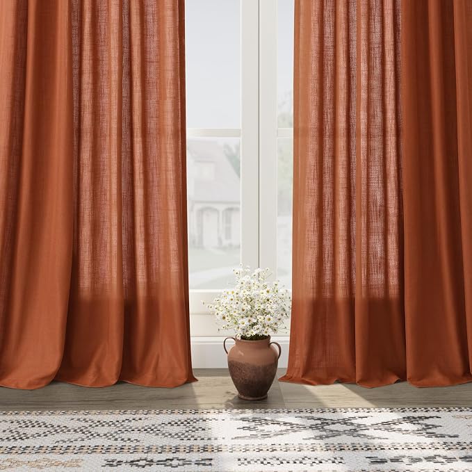 Terracotta Linen Curtains 63 Inches Length 2 Panels - Image 2