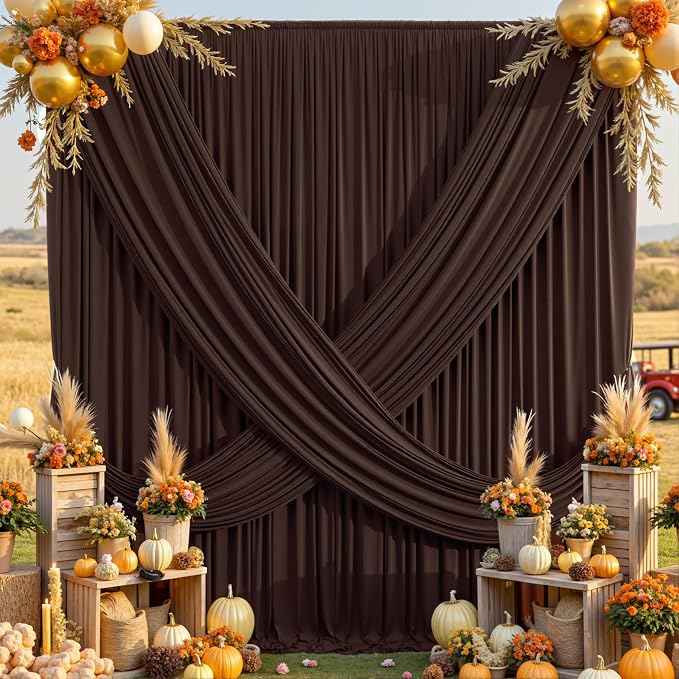 10×14 ft Wrinkle Free Brown Backdrop Curtain - Image 3