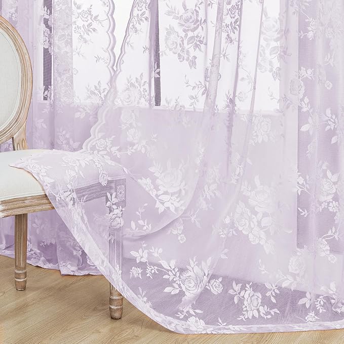 Light Purple Lace Curtains 84 Inches Long 2 Panels - Image 5