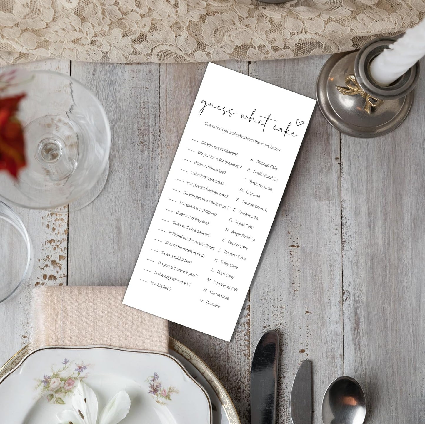 Bridal Shower Games, What Cake, 25Pcs 4x9inch Minimalist White Double-Sided Bridal Game Cards with 1 Answer Key, Wedding Shower Games for Guests, Engagement Bachelorette Party Supplies - A03