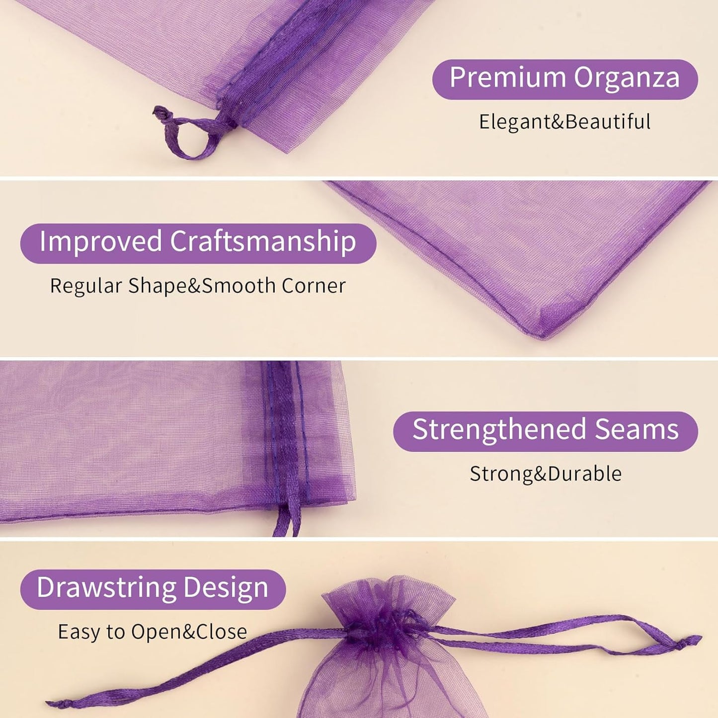 Organza Bags 50 Packs 3x4 Inch, Elegant Small Mesh Gift Pouches, Sachet Jewelry Bags Drawstring for Halloween Treat Party Favor (Purple)