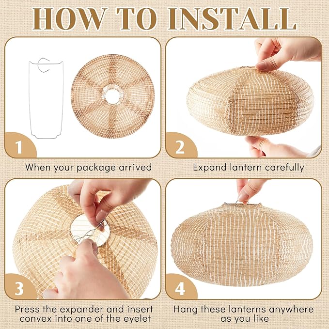 Hortsun 6 Pcs Print Burlap Oval Paper Lanterns Boho Chinese Paper Lanterns - Image 3