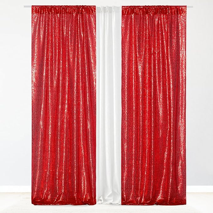 Eternal Beauty Red Sequin Backdrop Curtains, 2 Panels 3x7FT | 3mm Sparkle - Image 6