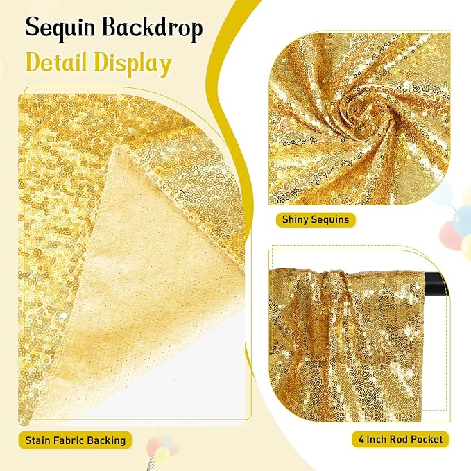 SquarePie 7x7ft Gold Sequin Backdrop, High Density Non-Transparent Glitter - Image 4