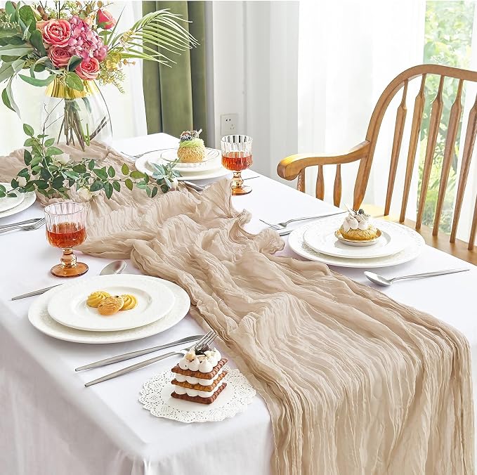 IVAPUPU 4 Pcs Cheesecloth Table Runner - 10ft Nude Boho Gauze Cheese Cloth - Image 8