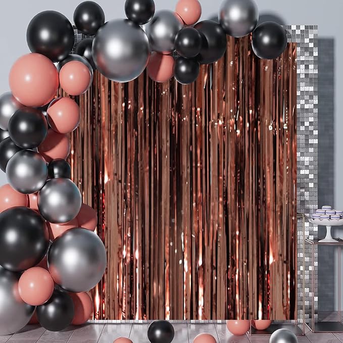 Voircoloria Brown Foil Fringe Backdrop Curtains, 2 Pack | Tinsel Streamers - Image 7