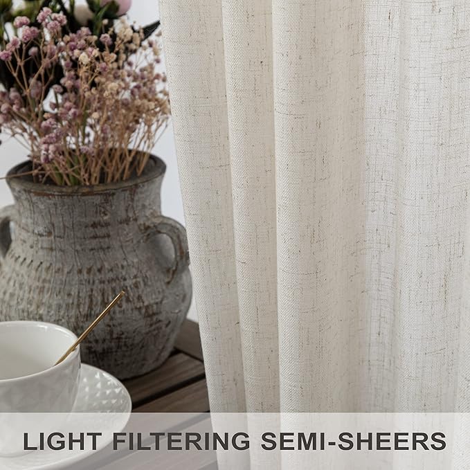 Pitalk Cream Linen Curtains for Bedroom 98 Inch Length 2 Panels Back Tab Pocket - Image 3