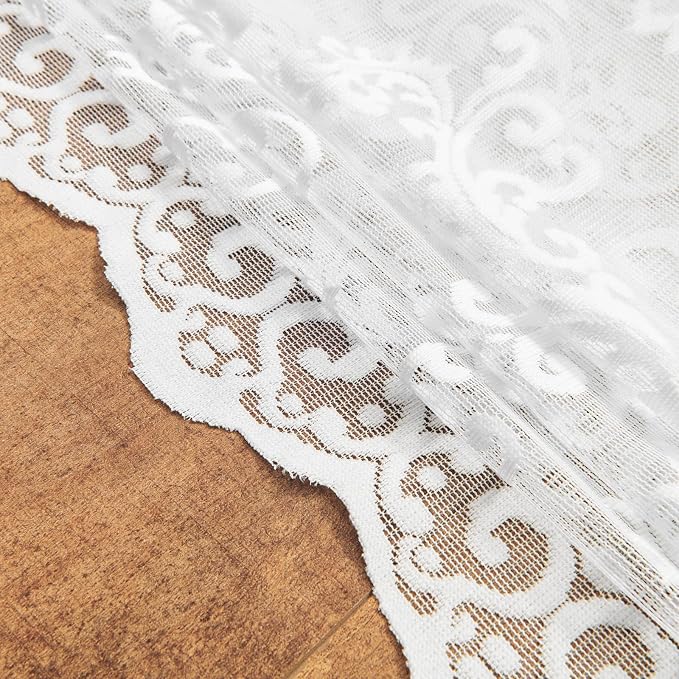 White Lace Curtains 102 Inches Long 2 Panels Paisley Floral Sheer Curtains - Image 8