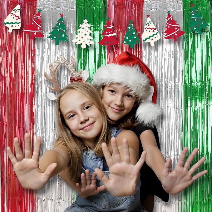 BRAVESHINE Party Fringe Backdrop Red Silver Green Christmas Decorations | - Image 2