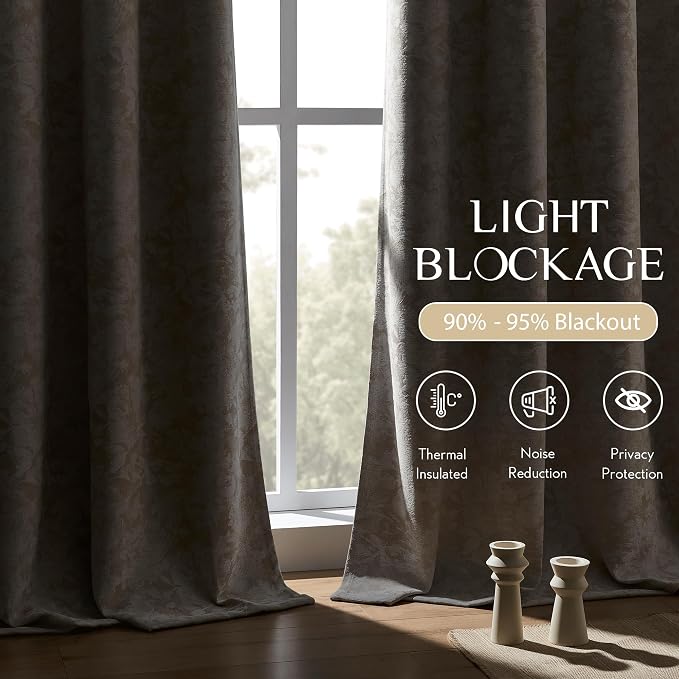 Beauoop Beige Floral Jacquard Blackout Curtains - Image 3