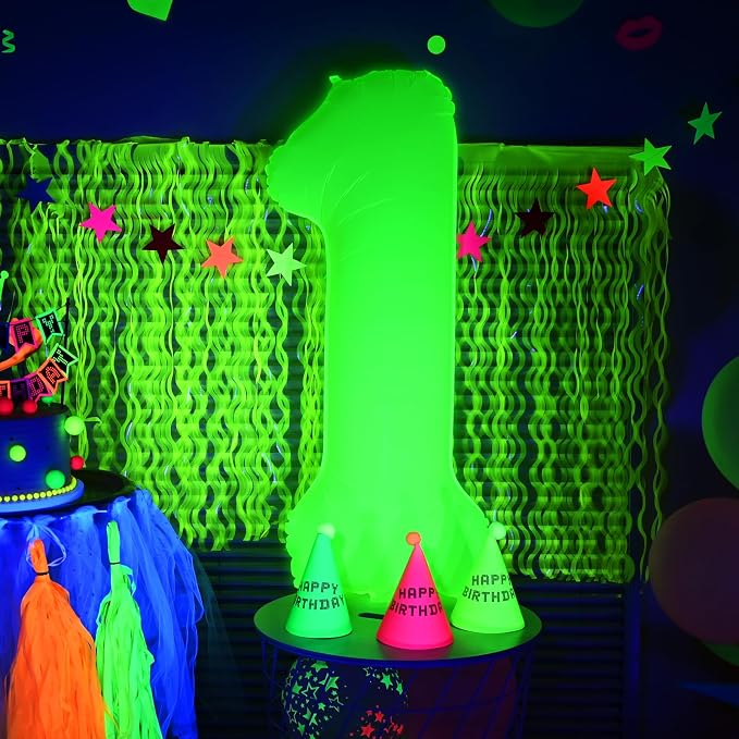 Mega-L Glow in The Dark Party Supplies, 40 Inch Yellow Number 0 Balloon | Glow - Image 4