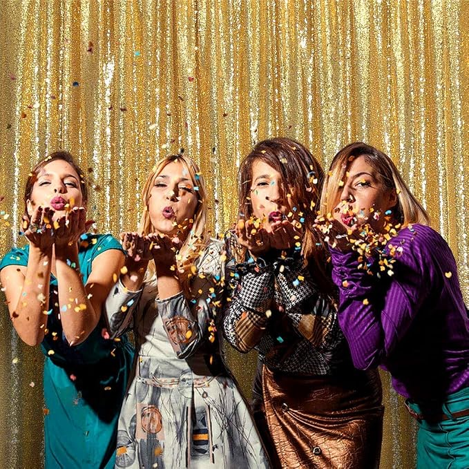 JYFLZQ Gold Sequin Backdrop Curtains 4ft x 8ft 2 Panel Glitter Photo Booth - Image 6