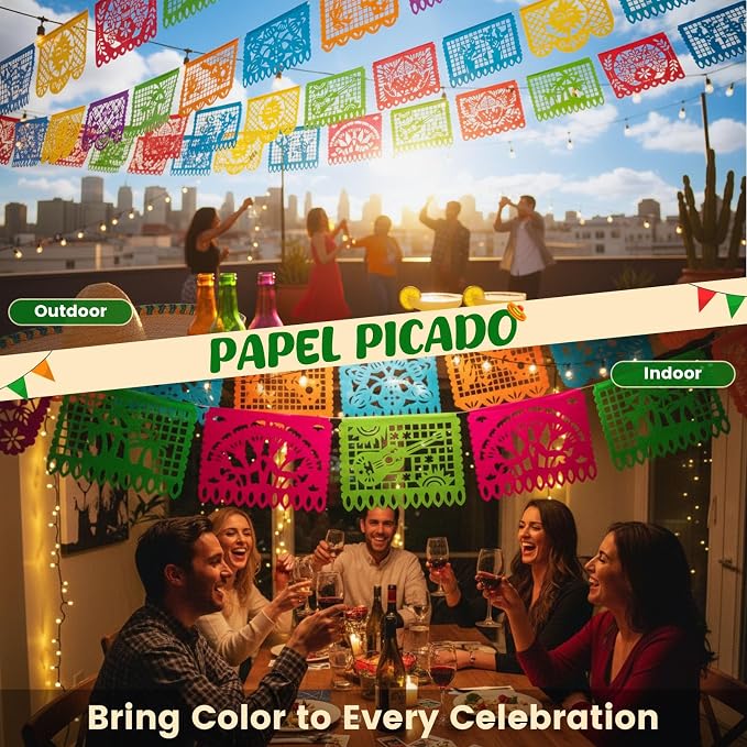 DOMESTAR 8 Packs 144 FT Mexican Papel Picado, Fiesta Mexican Party Banners | - Image 3