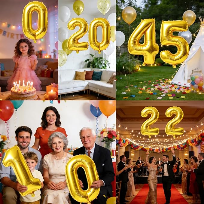 40 Inch Number 45 Balloons for 45th Birthday Party Decorations, 0-100 Gold - Image 7