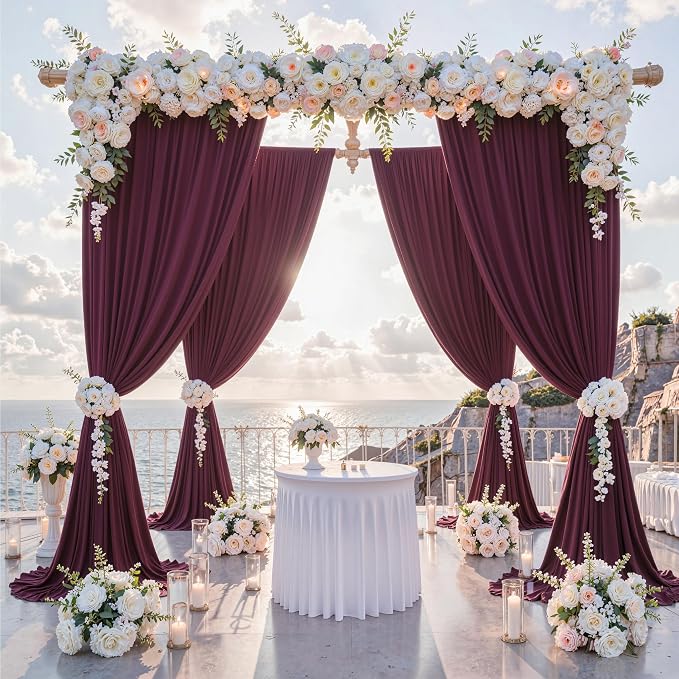 20 ft x 10 ft Wrinkle Free Maroon Backdrop Curtain - Image 2