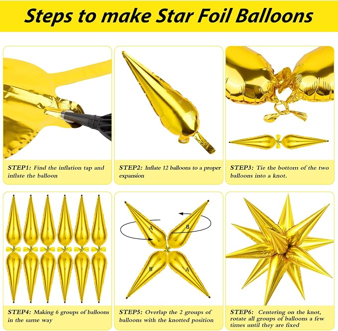 60 Pcs Star Balloons Explosion 12 Point Foil Cone Balloons Magic Balloon Large - Image 6
