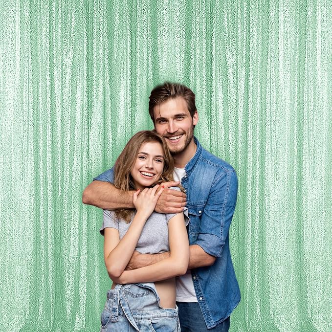 Sugargirl Mint Green Sequin Backdrop Curtain 4 Panels 2FTx8FT Glitter Mint - Image 4