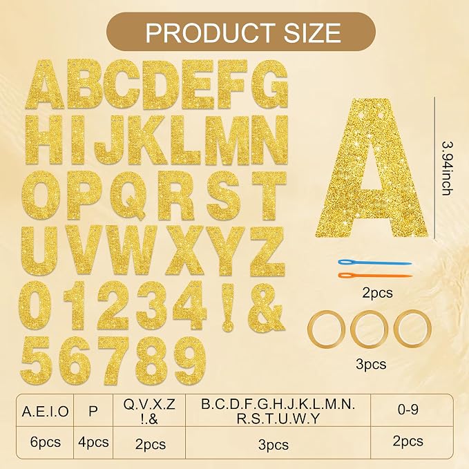 BEISHIDA Glitter Gold 116 PCS A-Z DIY Letter Custom Banner Party Decor | 111 - Image 2