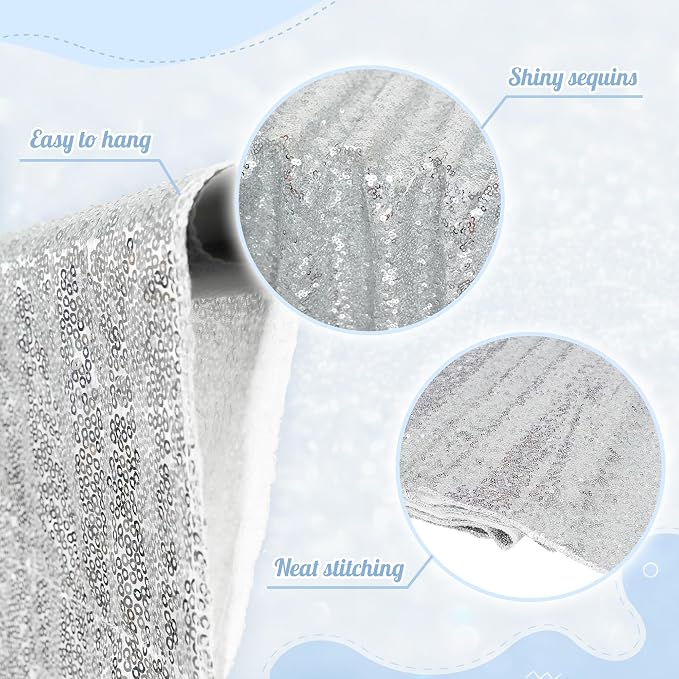 PartyDelight Silver Sequin Backdrop 10x10ft Sparkly Photo Curtain | 4 Inch Rod - Image 2