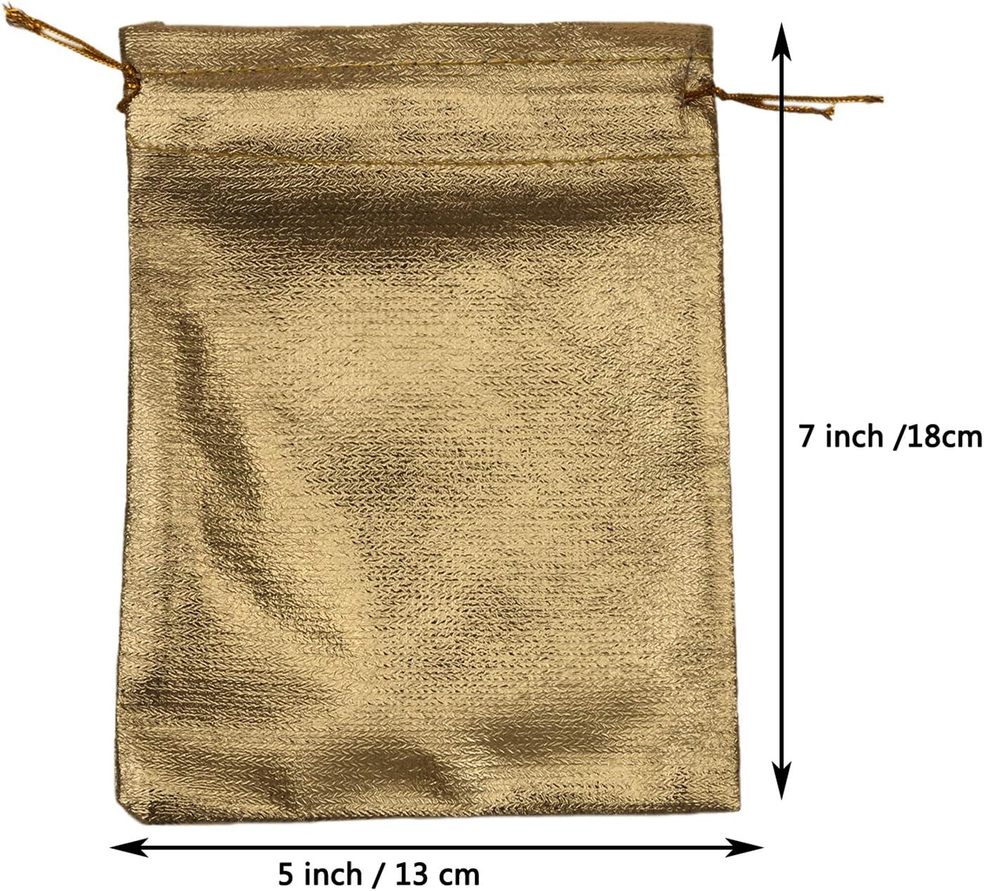 Pack of 100 5"x 7" Heavy Duty Gold Drawstring Organza Jewelry Pouches Wedding Party Christmas Favor Gift Candy Chocolate Bags (Gold, 5"x 7")