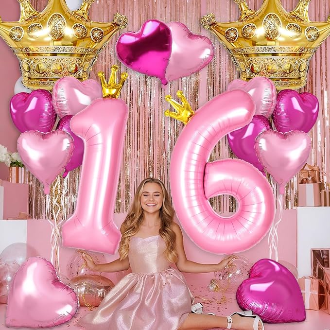 Princess 8th Birthday Party Decorations, 40 inch Large Pink Crown 8 Balloon - Image 6