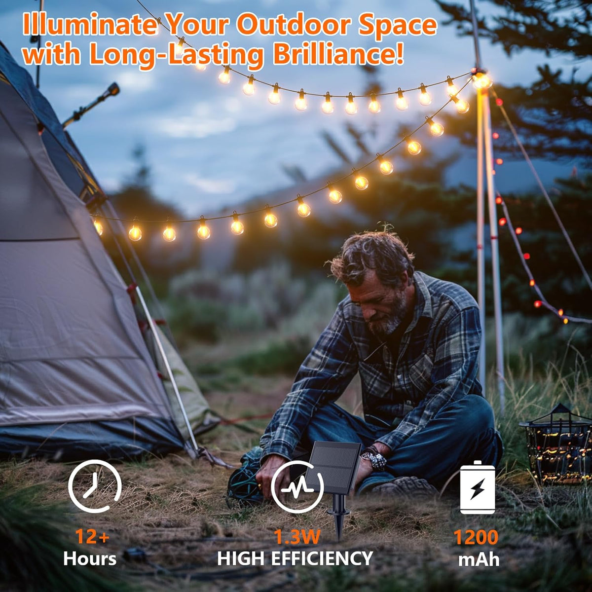 Kawaya Outdoor String Lights, LED Patio Light, Shatterproof Edison Globe Bulbs - IP65 Waterproof Dimmable Hanging Lights (Solar 31FT(15 Bulbs))