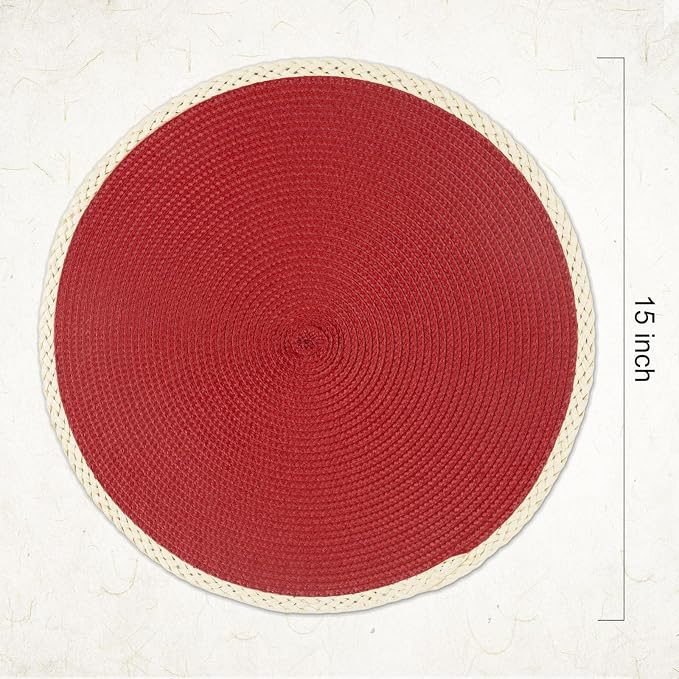 Round Placemats Set of 4, Woven Table Mats, Thin Edge, New Red | Braided Paper - Image 2