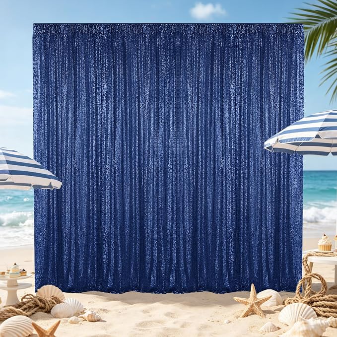 Hahuho Navy Sequin Backdrop Curtain, Party Decoration（2 Panels, 4FT x 8FT - Image 2